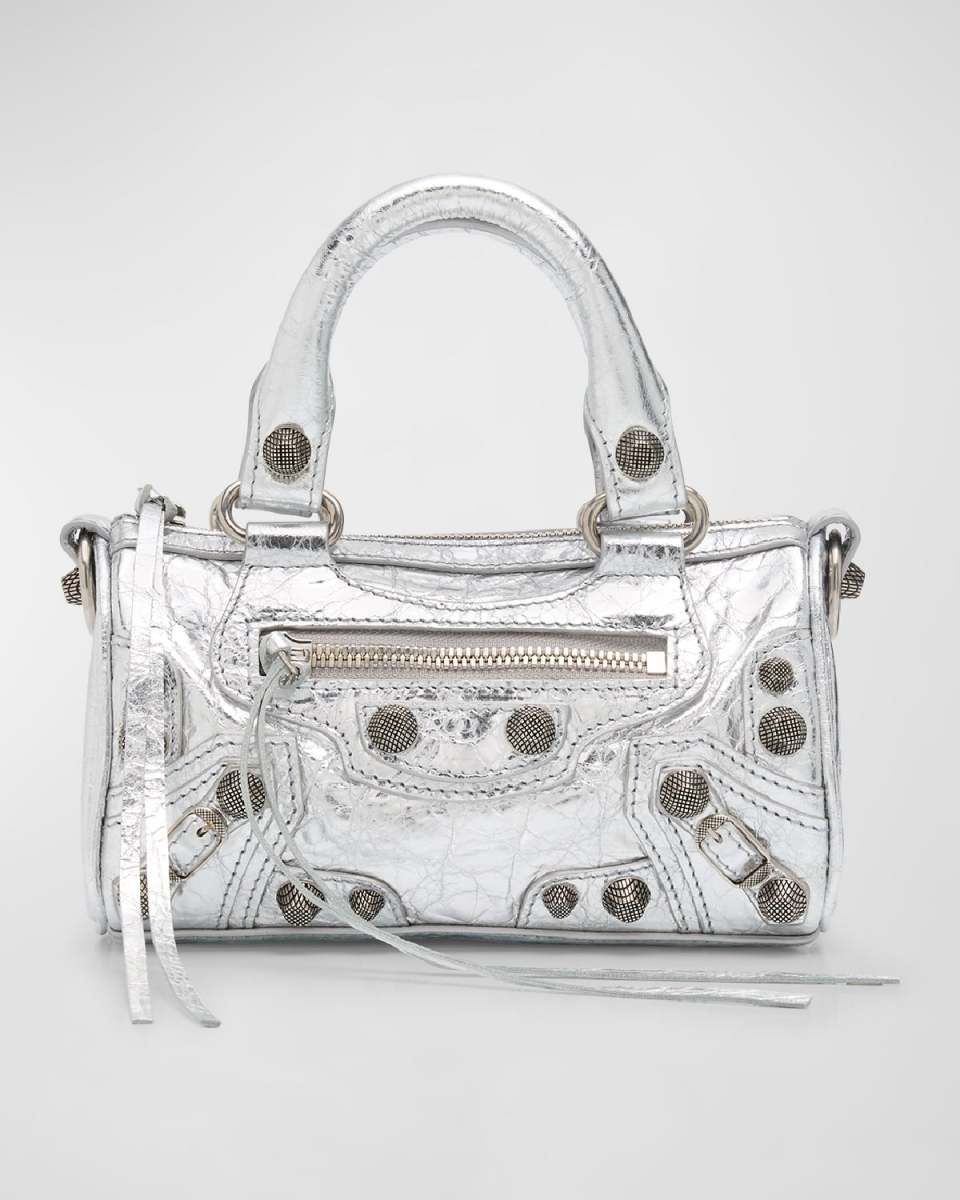 Le Cagole Nano Metallic Leather Top-Handle Bag